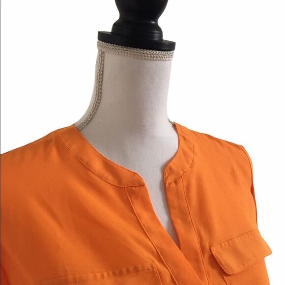 New York & Company Sleeveless Blouse Gold Button Detail Orange Women’s Size XS - Picture 2 of 5